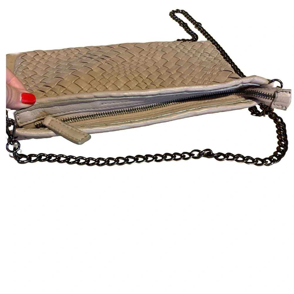 FALOR WOVEN NATURAL TAUPE LEATHER DETACHABLE CROSSBODY 